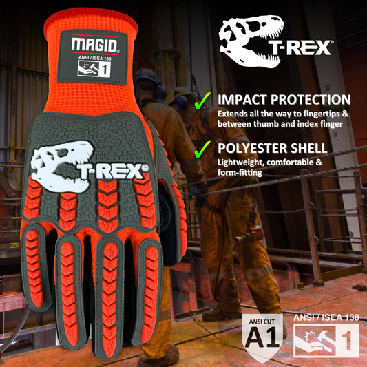 MAGID T-REX Flex Series Nitrile Coated General Purpose Impact Gloves, 72 Pairs, Size 9/Large, TRX400