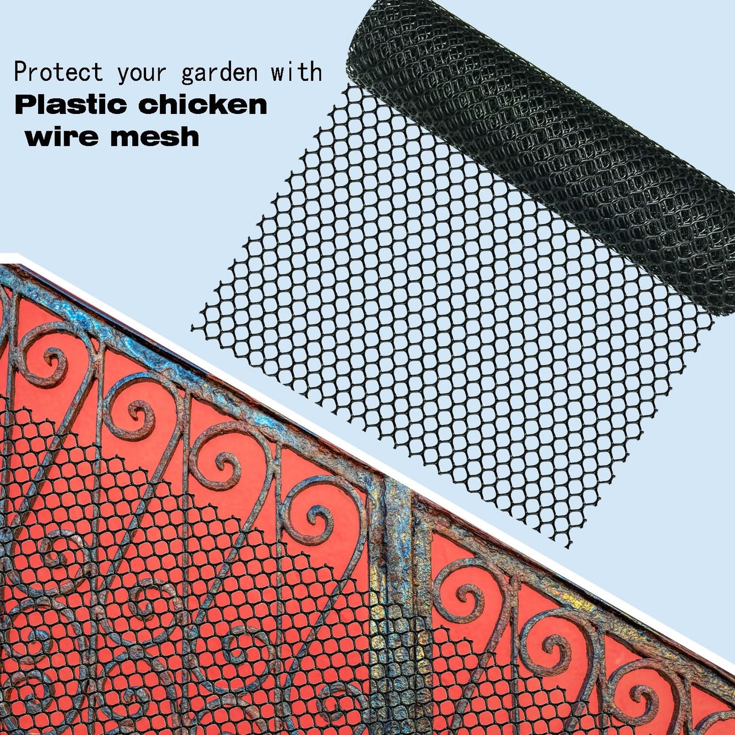 KYHSOM Black Plastic Chicken Wire Fence Mesh,Plastic Wire Mesh Fence Roll 7.87IN x5.91FT - Plastic Wire Mesh Fence with 25 Straps Suitable for Garden Guardrails, Poultry, and Rabbits