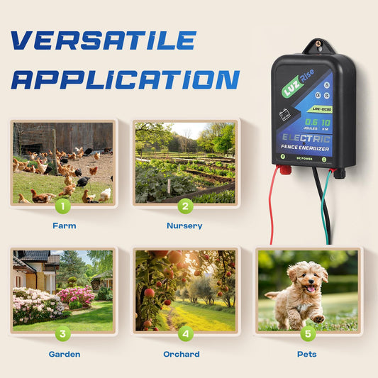 Luzrise Electric Fence Energizer DC Powered Electric Fence Charger 0.6J Output 10KM Range with IP65 Waterproof Function for Livestock, Farmland, Garden, Preventing Wild Animals Intruding (LRE-DC80)