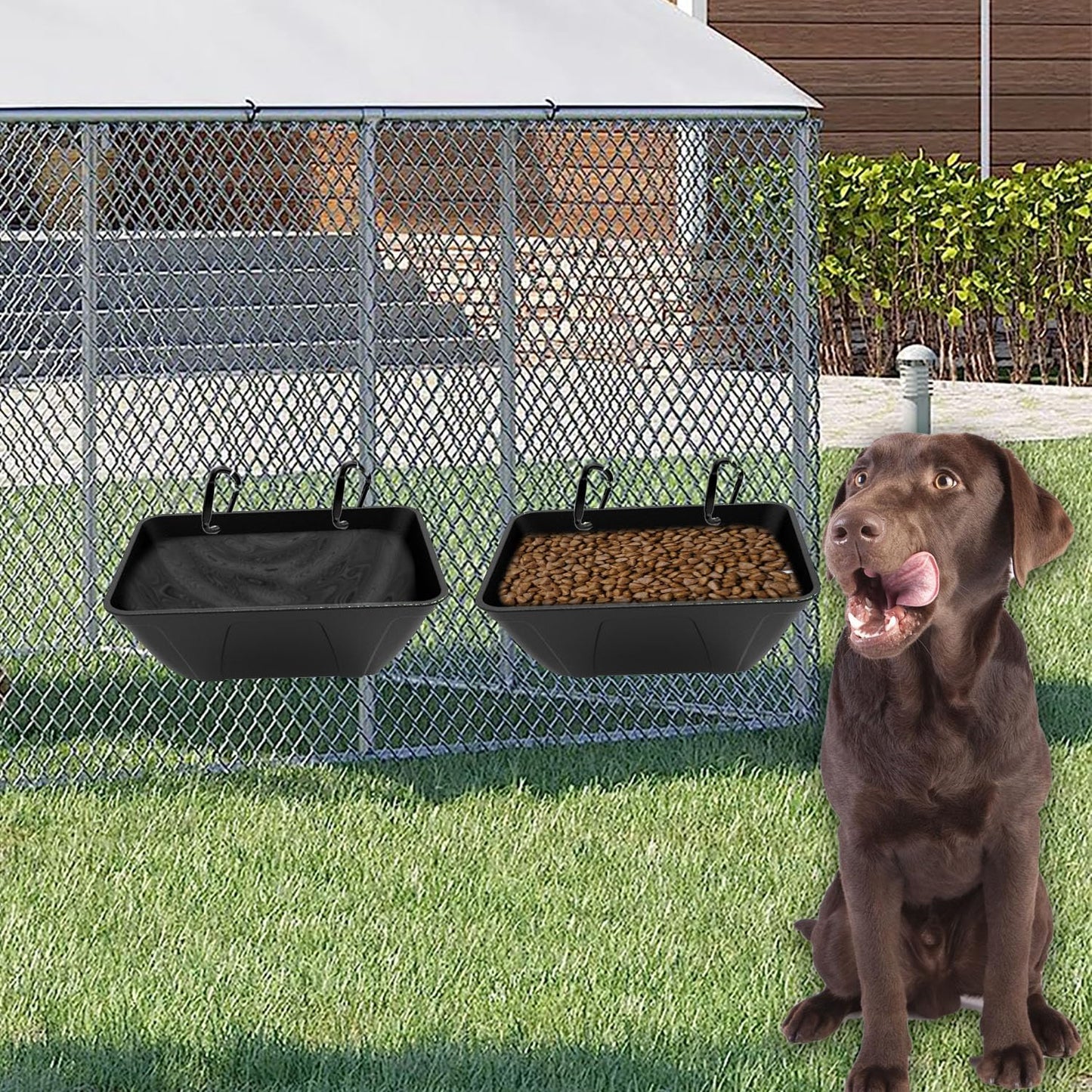 ATKSKYO Hanging Fence Feeder for Chicken, Duck, Goat, Pig Poultry Feed Trough Chicken Feeder Bucket Feeding Container for Livestock (Black)