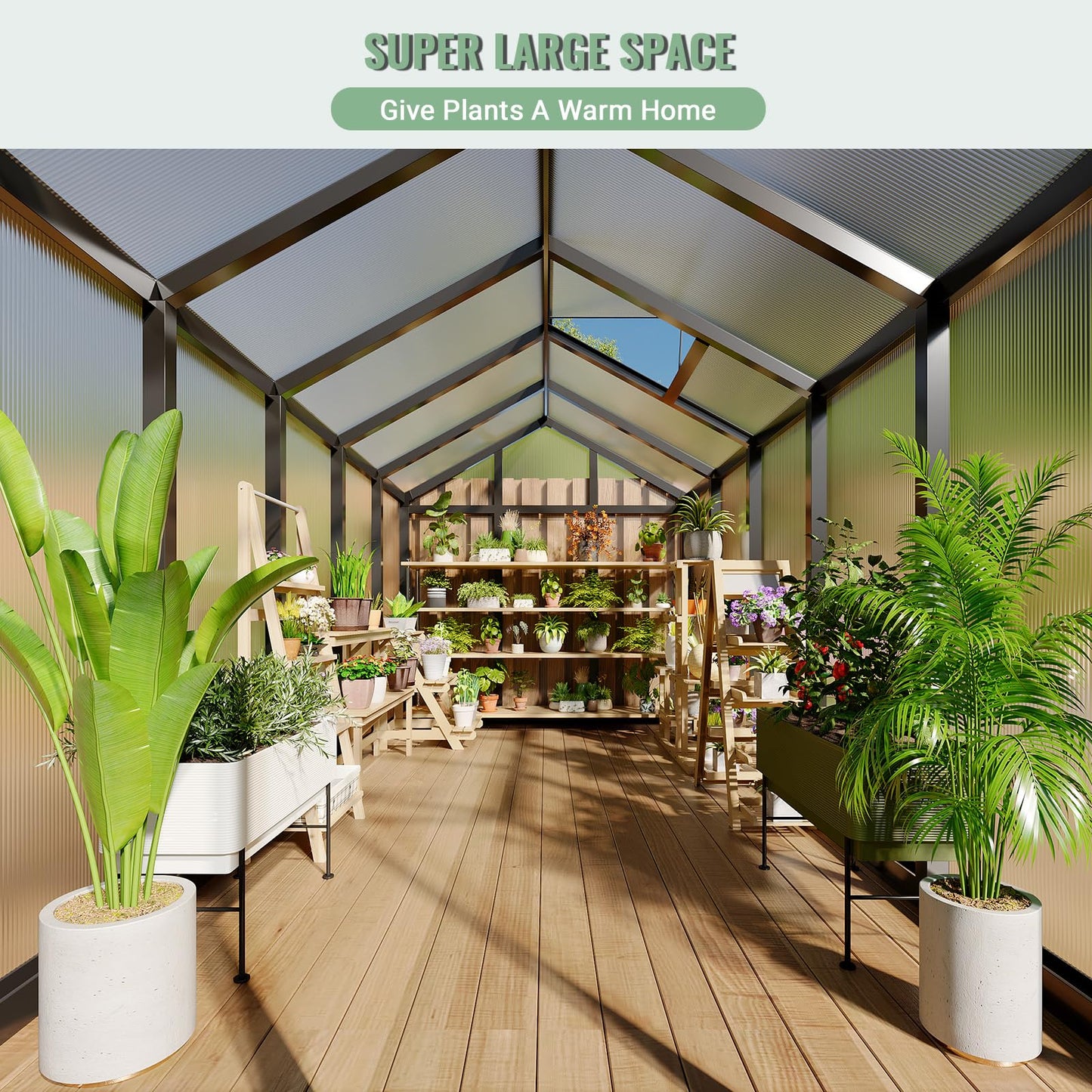 6x10 FT Greenhouse, Greenhouse for Outdoors, Polycarbonate Greenhouses with Quick Setup, Aluminum Frame and Roof Vent, Lockable Door for Backyard, Green Houses for Outside Garden Backyard, Patio