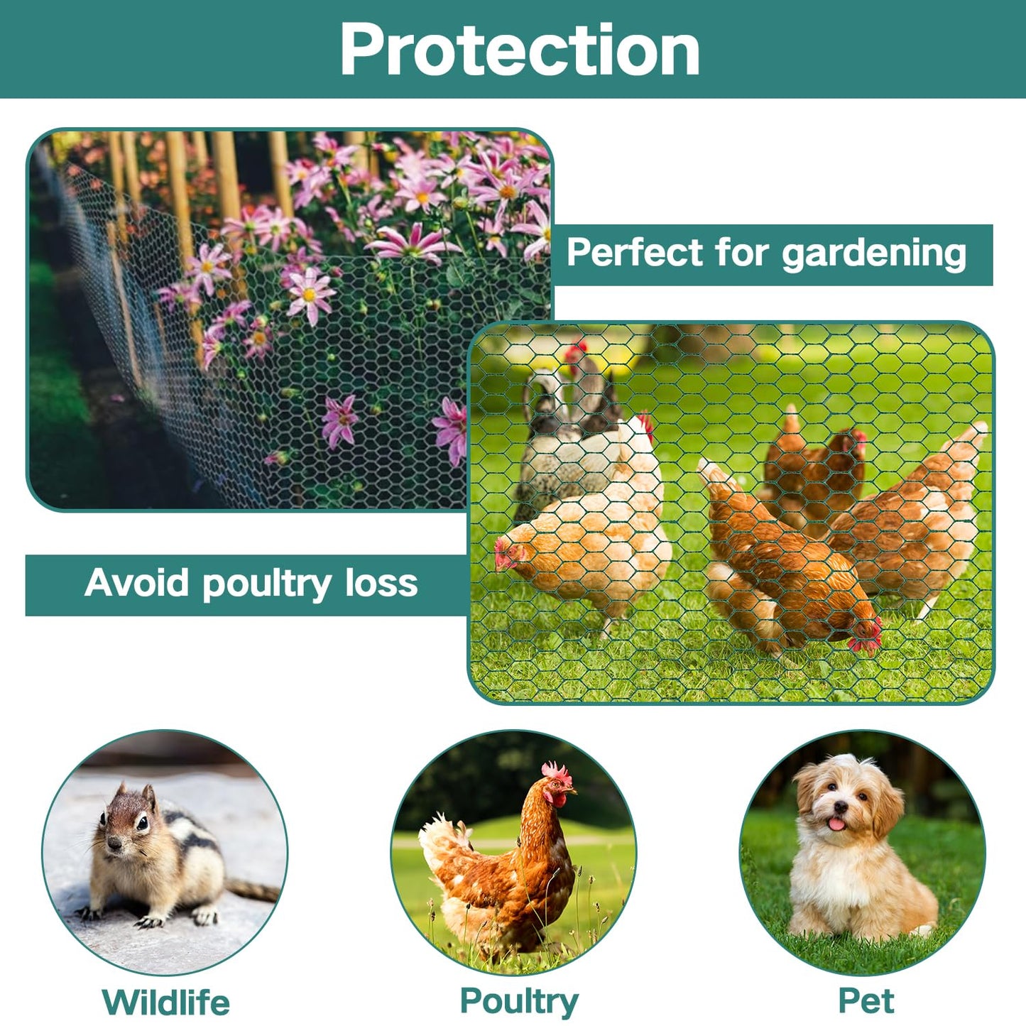 Chicken Wire for Floral Arrangements, 0.6 Inch Hexagonal Green Floral Chicken Wire Mesh, PVC Coated Chicken Wire Fence Netting for Crafts Poultry Garden(15.7 x 157 inches)
