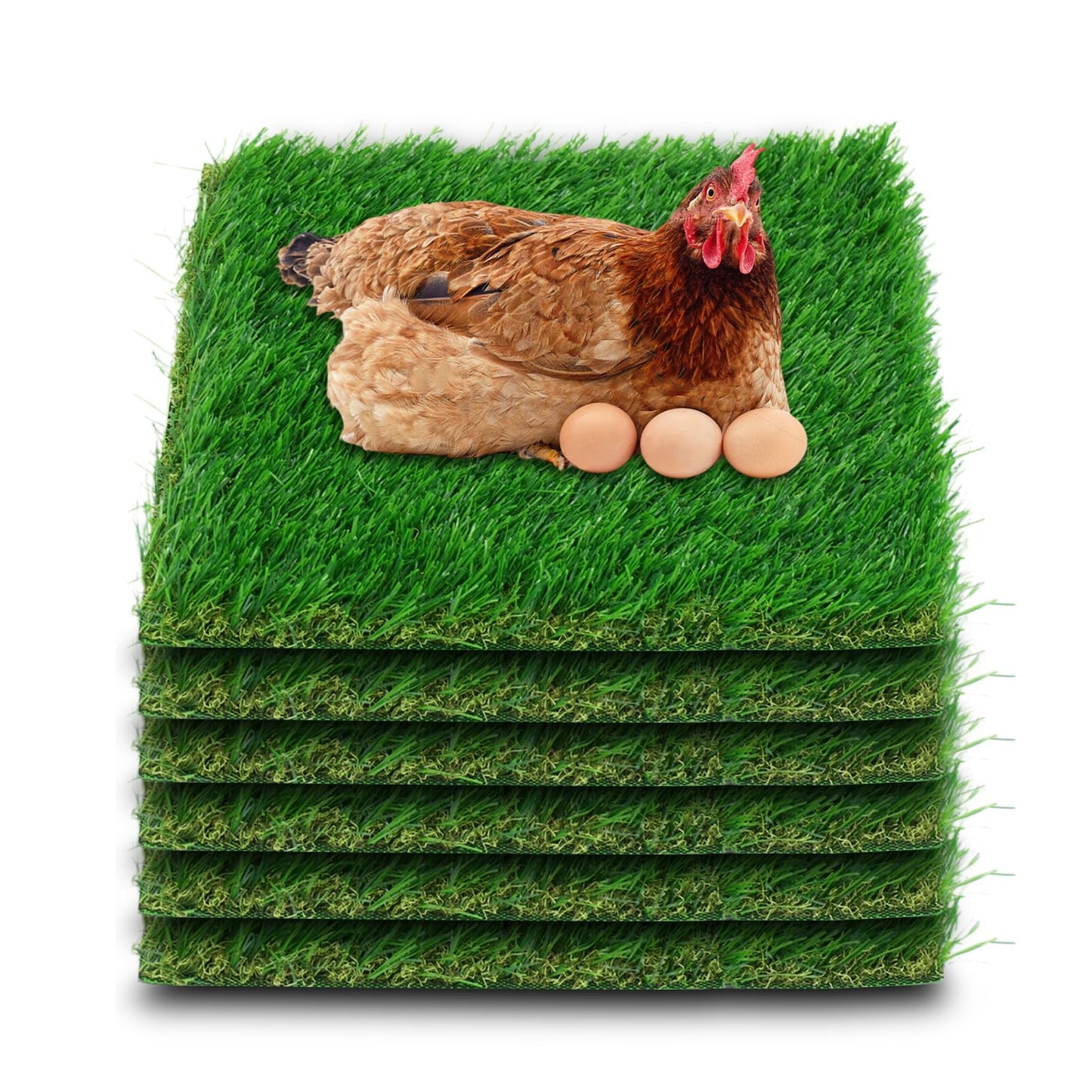 Chicken Nesting Box Pads , Washable Artificial Grass Nesting Mats Cuttable Chickens Nest Box Bedding Liners Reusable Nesting Pads for Chicken Coop Egg Duck Chicks Goose 12x12x1.35inch (6PACK)