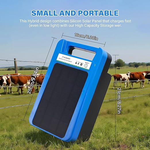 Solar Electric Fence Charger 8 kV - 0.2 Joules, 3-Mile Range, 10000mAh Lithium Battery & 3W Solar Panel - Ideal for Livestock, Pet, Poultry, Gardens, Orchards Protection