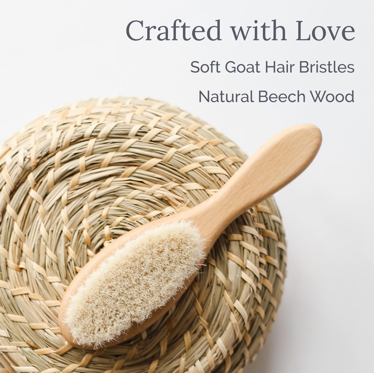 Natemia Baby Hair Brush - 1 Piece Oval, Brown - Wooden Handle & Soft Goat Bristles for Gentle Grooming & Scalp Massage - Newborn & Toddler Hair Brush for Cradle Cap Care
