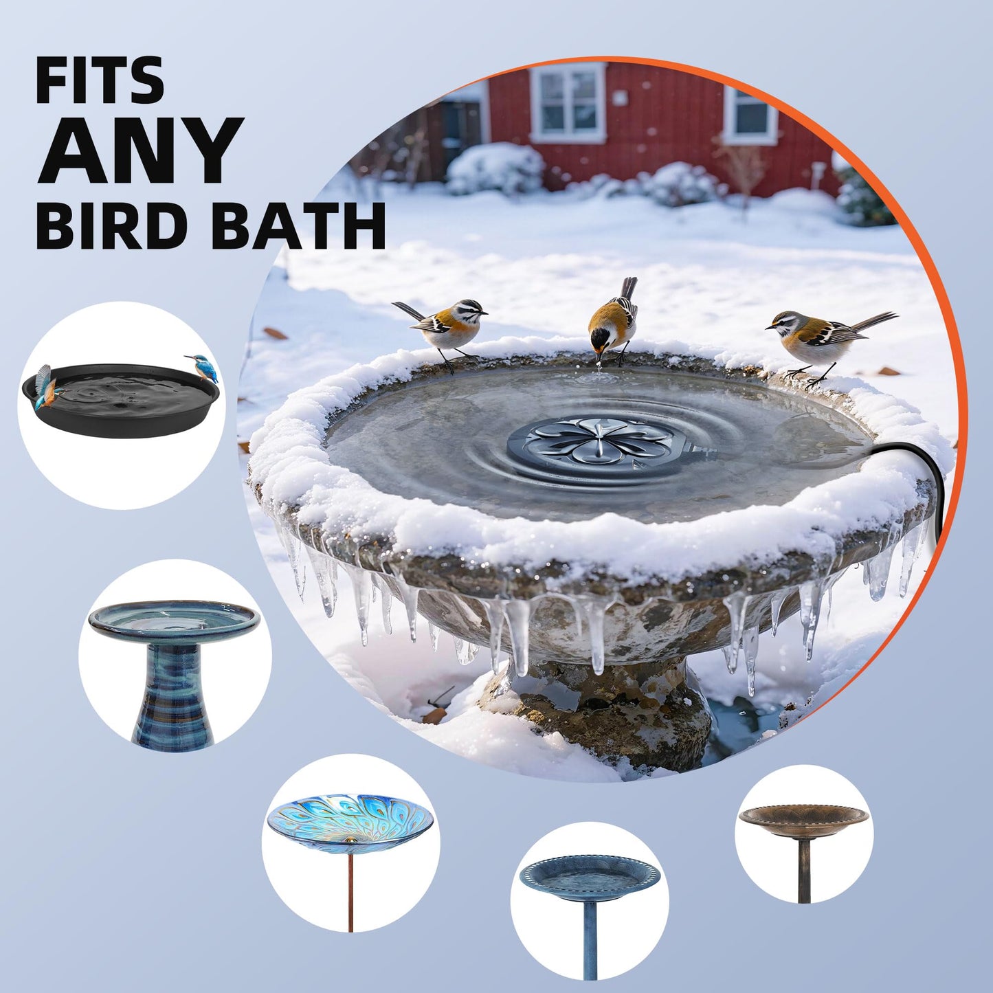 Bird Bath Heater for Outdoors in Winter, 110W Birdbath Water Heater Full-Covered Aluminum, Bird Bath Deicer Pond Deicer with Thermostatically Control, Chicken Water Heater, 4.92 Ft Power Cord (Black)