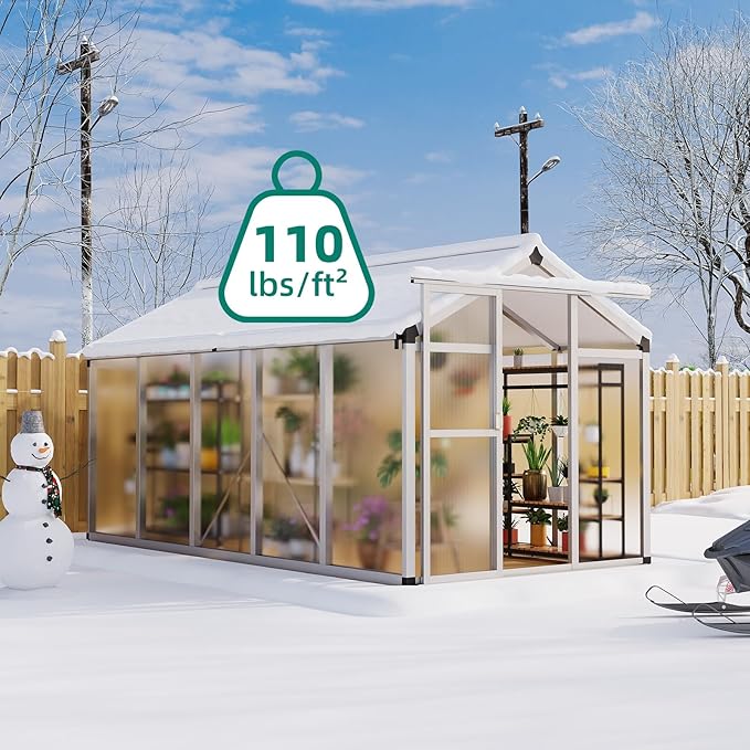 6x10 FT Greenhouse for Outdoors, Large Aluminum Greenhouses with Roof Vent and Quick Setup Structure, Greenhouse Heavy Duty with PC Panels, Walk-in Green Houses for Winter Garden,Backyard,Patio,Lawn