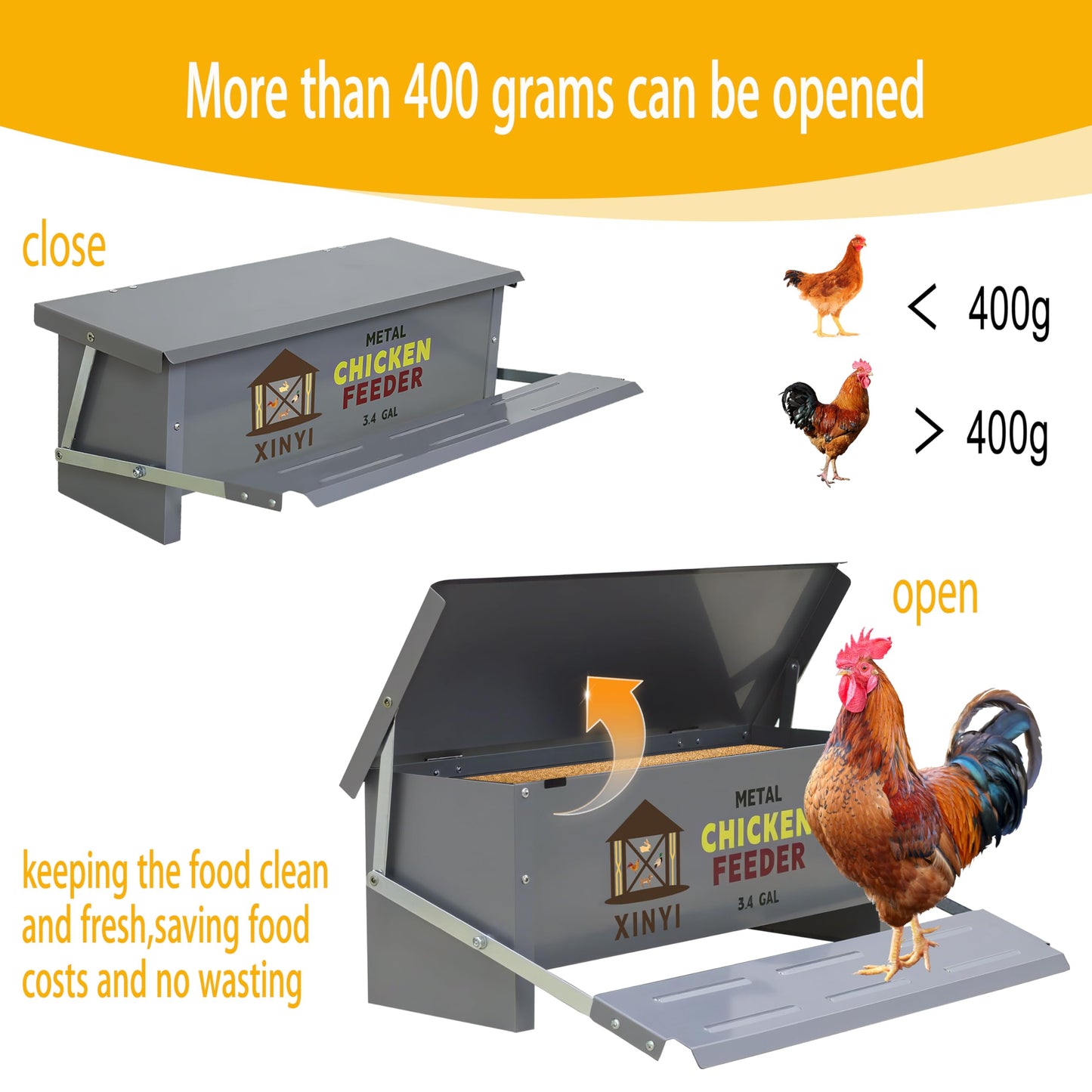 Automatic Treadle Chicken Feeder,25 Lbs No Waste No Spill Rodent Proof Chicken Feeder with Weatherproof Lid,Chicken Supplies for Your Chickens, Duck Feeder 3.4Gal