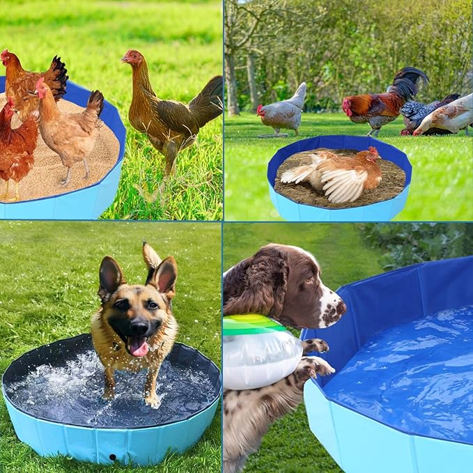 Chicken Dust Bath Chicken Coop Cleaning Container Dust Bath Ultra Tough Composite Fabric Foldable Design Essential Chicken Coop Accessories (32'' D * 8'' H)