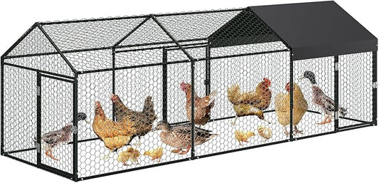 Large Metal Chicken Coop 10' x 3.3" x 3.3" Chicken Runs with Waterproof and Anti-UV Cover,3 Doors,Outdoor Hen House for Yard, Walk in Poultry Cage for Rabbit Duck Goose