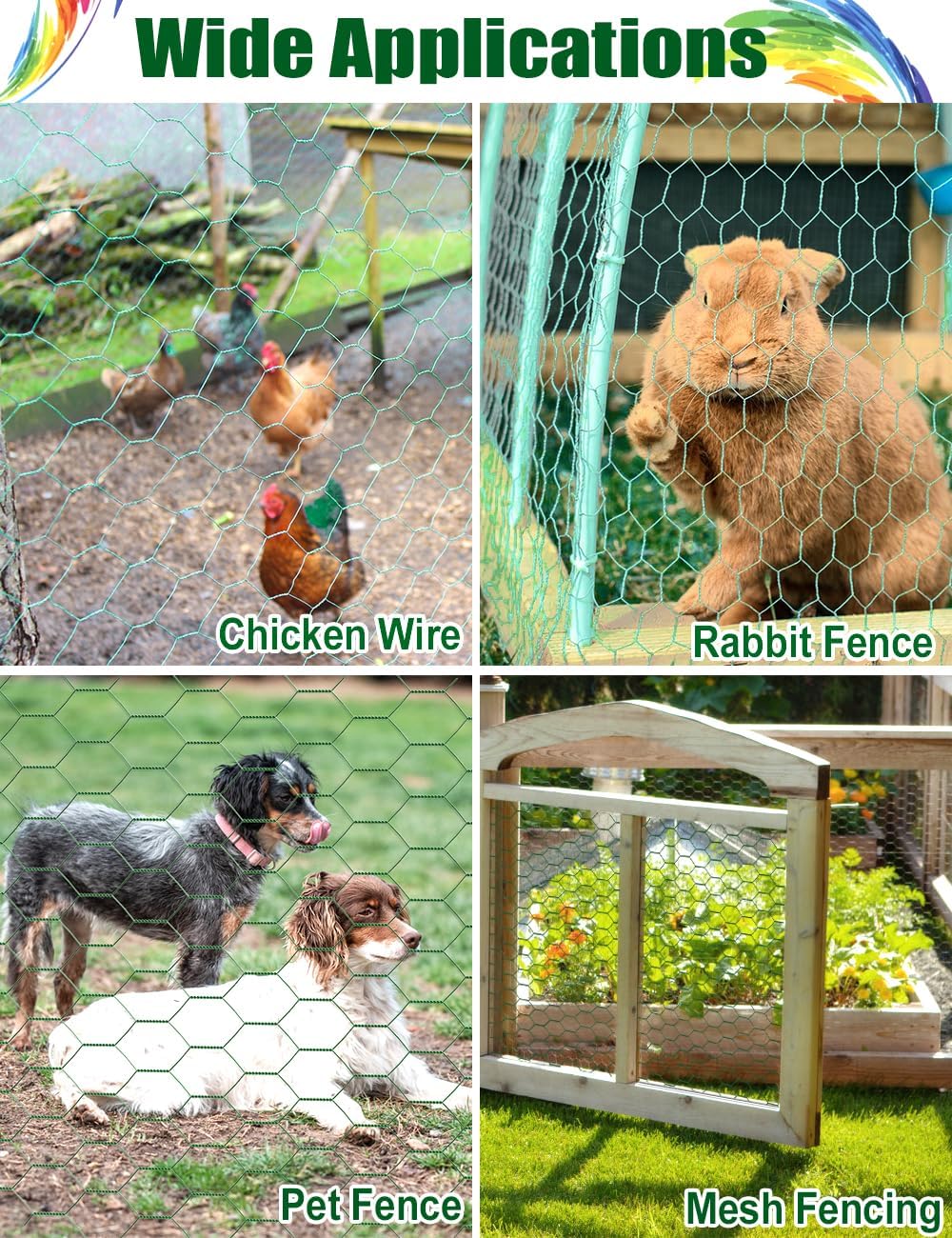 TOYPOPOR Chicken Wire, 16''x 190''/16ft Mesh Roll for Floral Arrangements, Anti-Rust PVC Coated Garden Netting, Rabbit Animal Fence with Cutting Plier, Gloves and Ties for DYI Crafts, Poultry, Garden