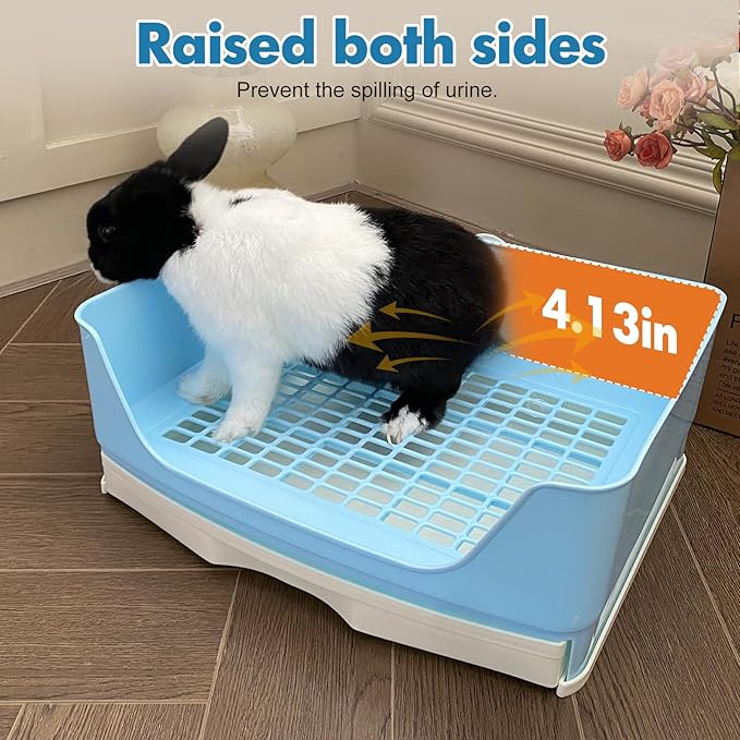 Large Rabbit Litter Box Bunny Litter Box Corner Litter Pan with Drawer Comes with Liners Rabbit Pee Pads, Small Animal Bedding Toilet for Adult Guinea Pig, Ferret, Hamster, Bunnies