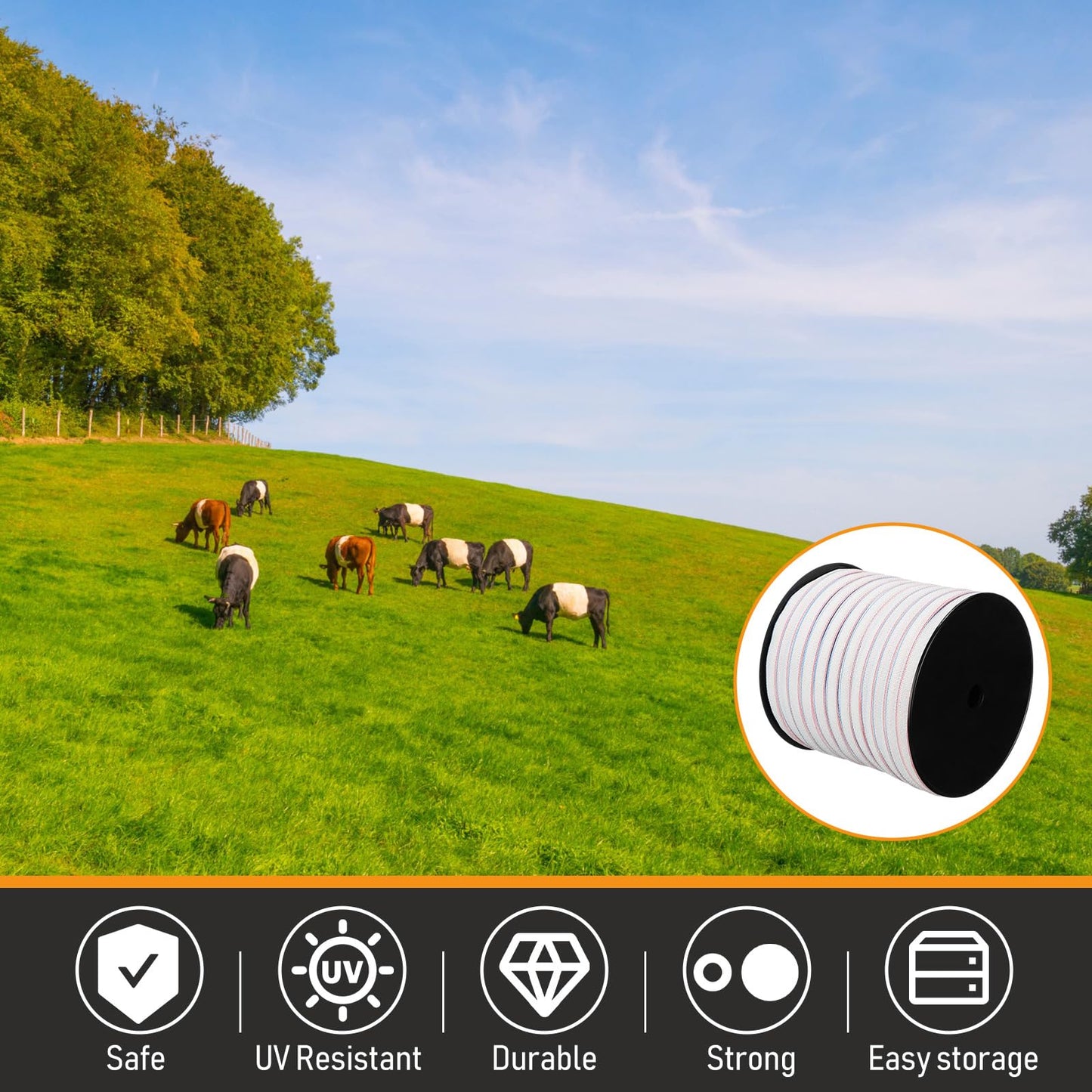 Wowangce 1 Roll 3/4 Inch x 2000 ft Electric Fence Tape for Livestock Polytape Fencing Horse Fence with High Visibility