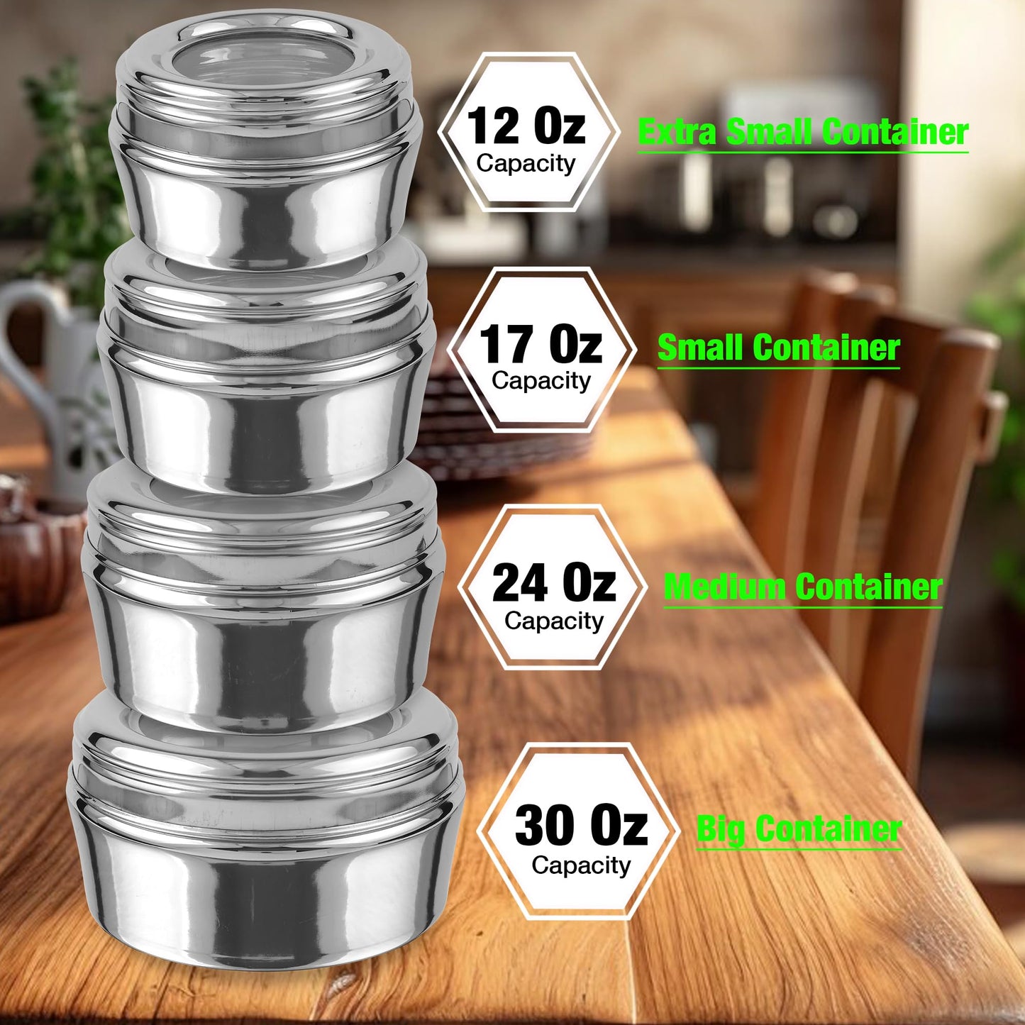 KSJONE Stainless Steel Airtight Food Storage Containers with See Through Lid Dry fruits Storage Box, Perfect For Camping Trips, Lunches, Leftovers, Salads (30 Oz, 24 Oz, 17 Oz, 12 Oz)
