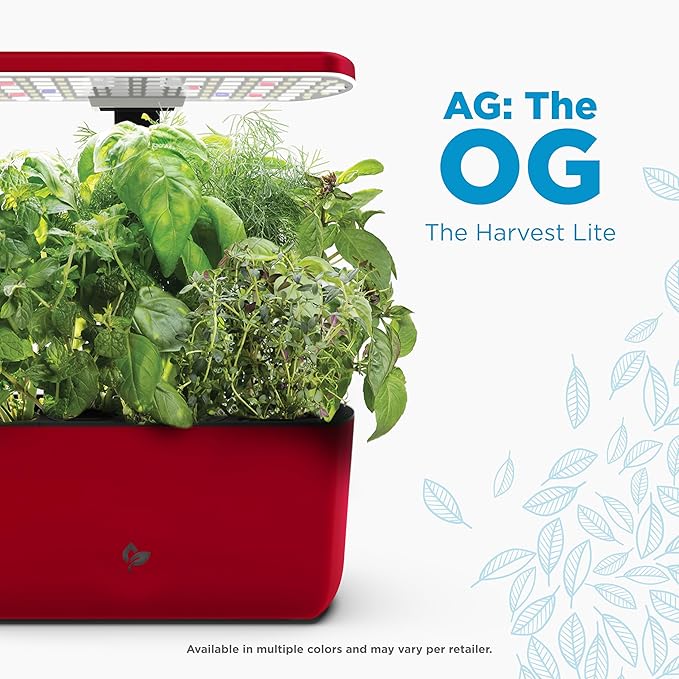 AeroGarden Harvest Lite, Indoor Garden Hydroponic System with LED Grow Light, Holds up to 6 AeroGarden Pods, Cherry Red