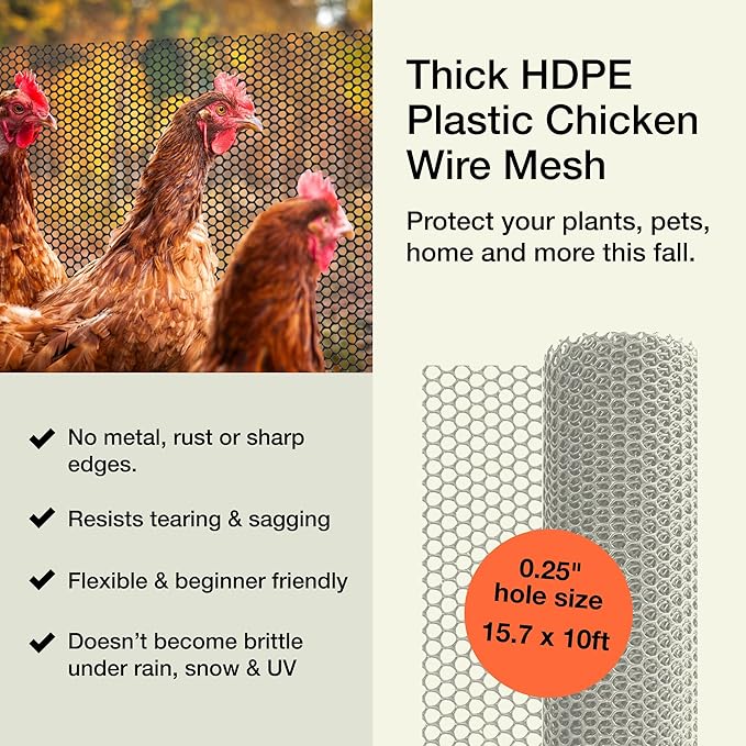 Maporch Upgraded 15.7" x 16.4 ft White Plastic Chicken Wire Fence Mesh, Included 1 Wire Cutting Scissor, Hexagonal Fencing Wire for Gardening, Poultry Fencing, Wire Frame for Crafts, Floral Netting