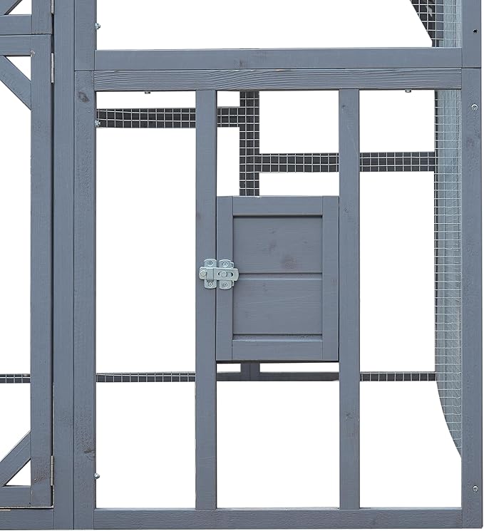 109.6'' Large Wood Chicken Coop Enclosures,Walk-in Poultry Cage, Chicken Run Pen Duck House with Waterproof and Anti-Ultraviolet Cover for Outdoor Farm Use Spire Roof, Grey