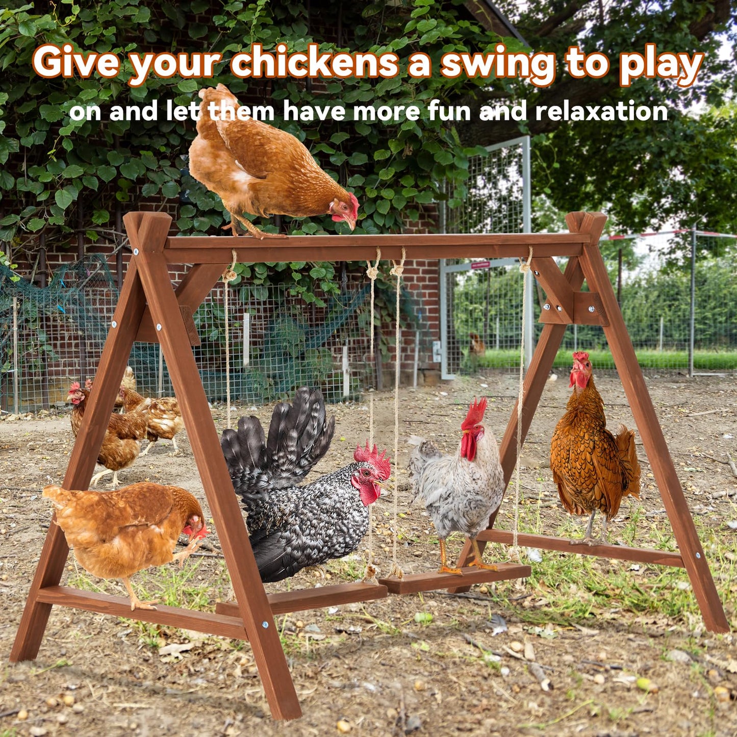PETSFIT Chicken Roosting Bars for Hens with 2 Swings,Chickens Perch for Pet's Healthy and Play,Chicken Coop Accessories for 6-8 Chickens,Easy to Assemble and Clean
