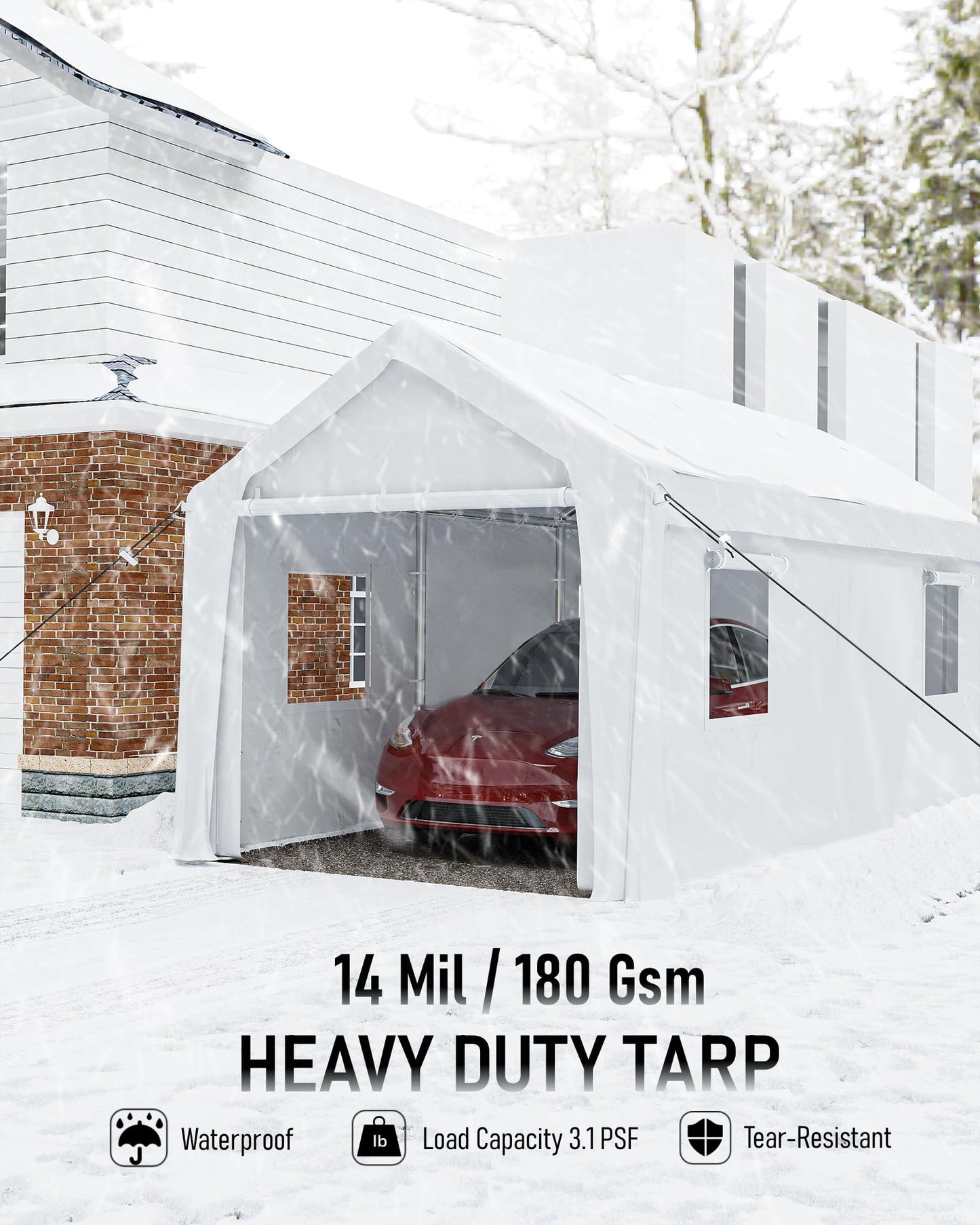 Hipicute 20x10x11 Ft Heavy-Duty Portable Garage with Canopy Top, Front and Back Doors, Roll-Up Windows, Carport Reinforced Structure for Cars, Trucks, Boats, and Parties - White