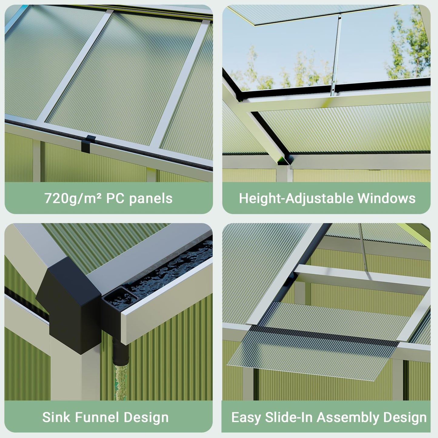 Greenhouse, 6x10 Ft Outdoor Greenhouses, Accessible Greenhouses with Roof Vents and Sliding Doors, Aluminum Frame Polycarbonate Material, Large Greenhouse for Outdoor Gardens and Backyards, Silver