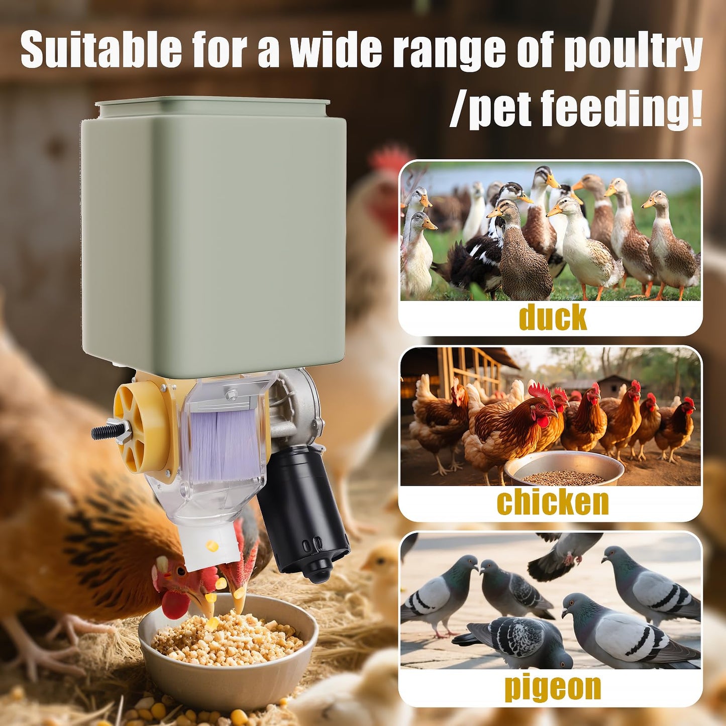 Automatic Poultry Feeder，16 Groups Automatic Chicken Feeder，Timed Feeder for Chickens, Ducks, Geese, Pigeons, Dogs, Fish, Cat