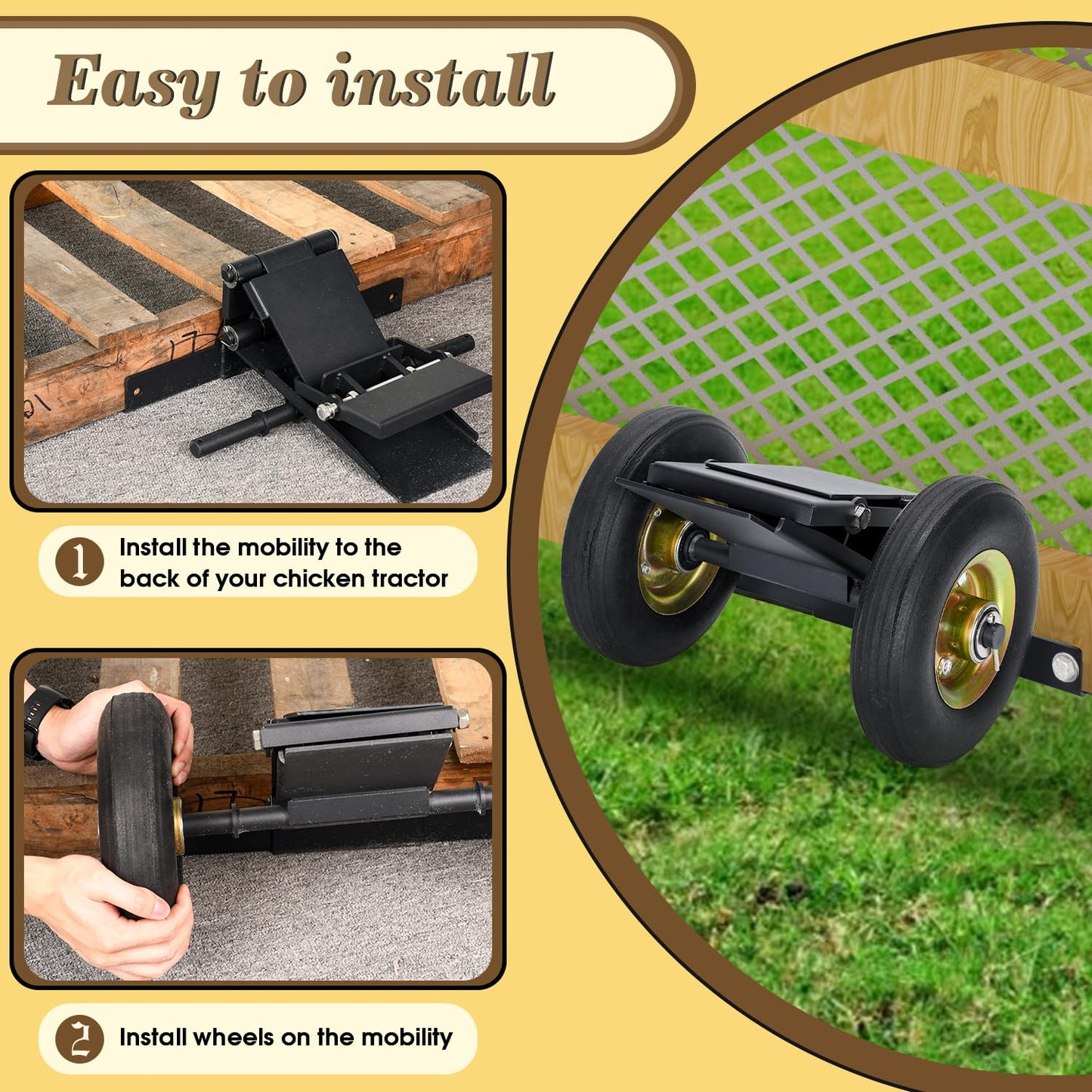 TOPOWN Chicken Coop Mover with Wheel System and Lift Design, Chicken Tractor Mobility Heavy Duty and Weatherproof, Enhancement of Safety and Durability, Easy to Use, Fit for 7ft Chicken Coop or Less