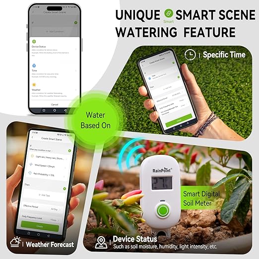 RAINPOINT Smart Automatic Watering System for 15 Potted Plants with Detachable Solar Panel, Local Control & Remote App Control, Drip Irrigation Kit for Indoor Houseplants,Low Water Auto-Shutoff