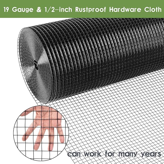 Tongmo Black Hardware Cloth, 1/2 inch 48'' x 100'Chicken Wire Fence, 19 Gauge Vinyl Coated Welded Cage Wire Mesh Roll Supports Poultry Netting Cage Garden Fence