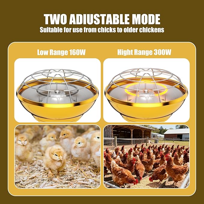 Heat Lamp for Chickens Coop, Chicken Coop Heater Accessories, 300~600 Watt Two-Stage Temperature Heat Lamp for Chicks, Carbon Fiber Heating Element for Chicks, Ducks, Poultry, Pets