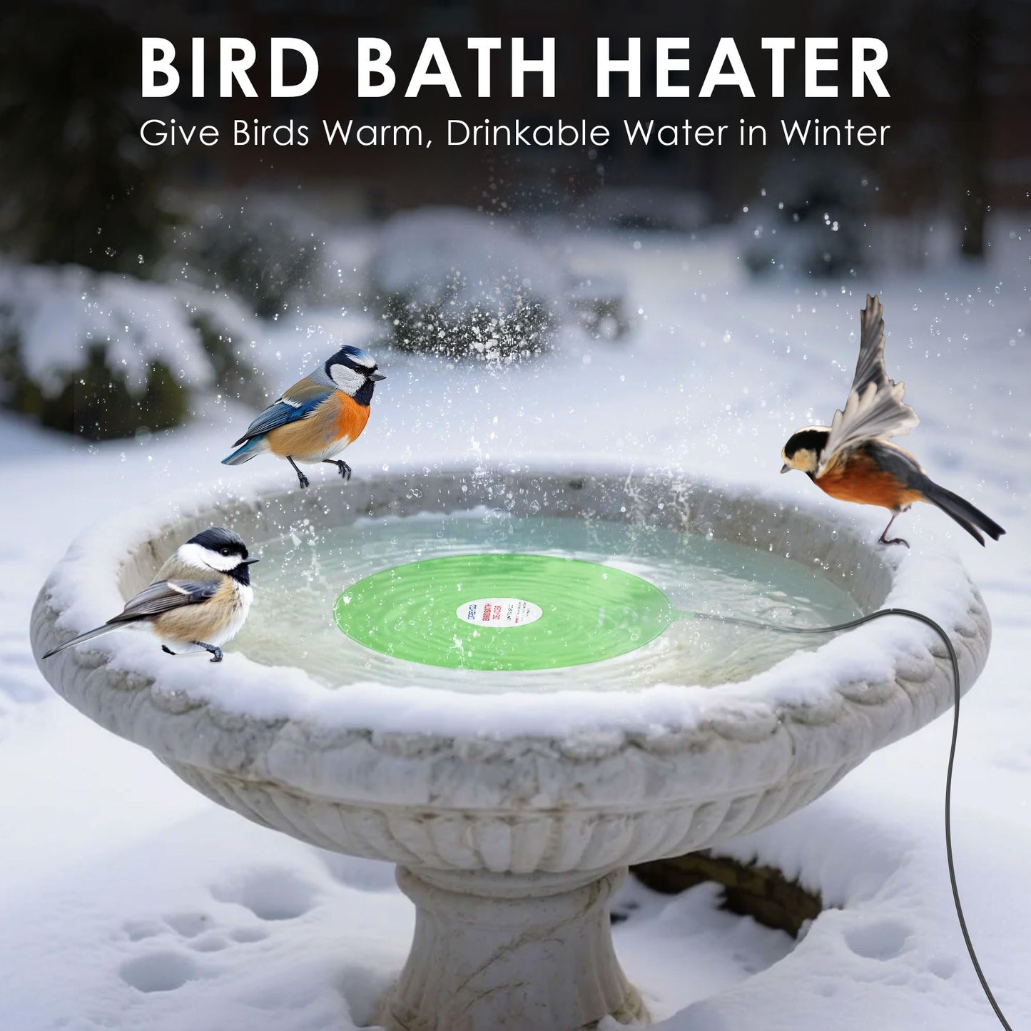 Dreyoo 60W Bird Bath Heater, Submersible De Icer for Outdoor Winter Use, Thermostatic Control, IP65 Waterproof, Chicken Water Heater for Birds, Poultry, Livestock, Wildlife Drinking