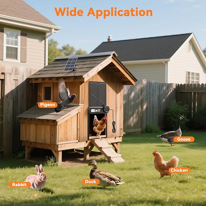 Large Automatic Chicken Coop Door Solar Powered, Automatic Chicken Door Opener with Timer Modes, Intelligent Obstacle Sensors, Solar Chicken Coop Door Chickens, Ducks, and Geese, 14.2" H x 10.83" L