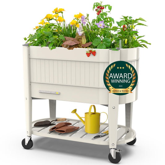 Permasteel Raised Garden Bed with Legs, 40×20×37 in, Planter Box with EnGrow™ TrueSoil™ Technology for Vegetables, Flowers, Herbs, and Fruit, Outdoor Indoor, Storage Shelf, Ivory
