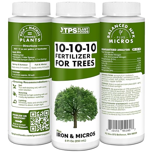 TPS NUTRIENTS Liquid 10-10-10 Fertilizer for Trees and Shrubs, Triple Ten NPK Plus Iron and Micros, Liquid Plant Food 8 oz (250mL)