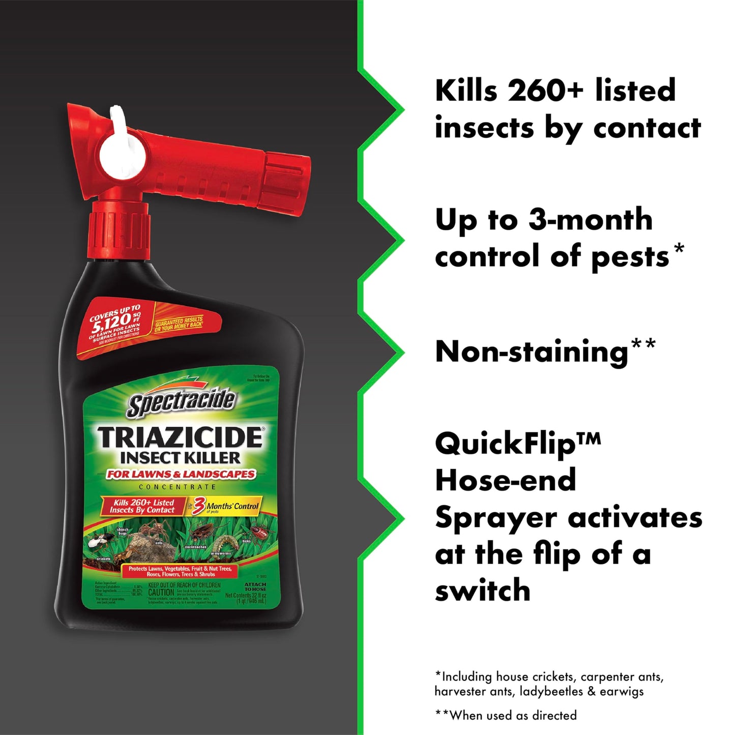 Spectracide Triazicide Insect Killer For Lawns & Landscapes Concentrate (Ready-To-Spray), Protects Lawns, Vegetables, Fruit & Nut Trees, Roses, Flowers & Shrubs, 32 fl Ounce