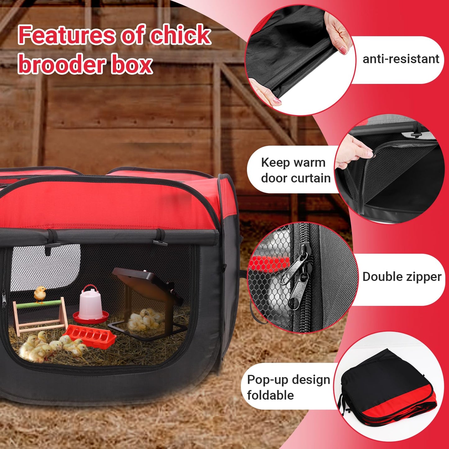 FAMIROSA Brooder Box for Chicks Starter Kit, Pop up Chicken Brooders, Collapsible Chicken Brooder Supplies, Breathable Brooding Box/Pen/Playpen/Pet Cage/Tent for Duck, Quail, Rabbits