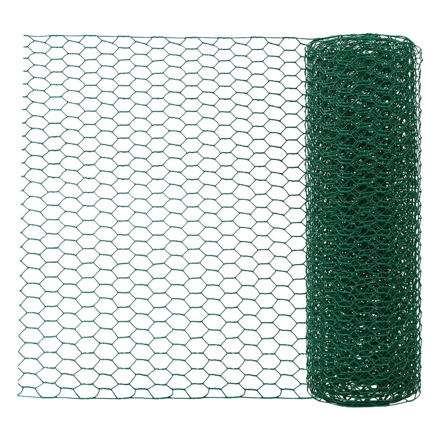 Green Floral Chicken Wire Mesh - 15.7 x 157 Inch Rustproof PVC Coated Hex Netting for Arrangements (0.6" Hex) Coated Netting Fence for Crafts Poultry, Garden