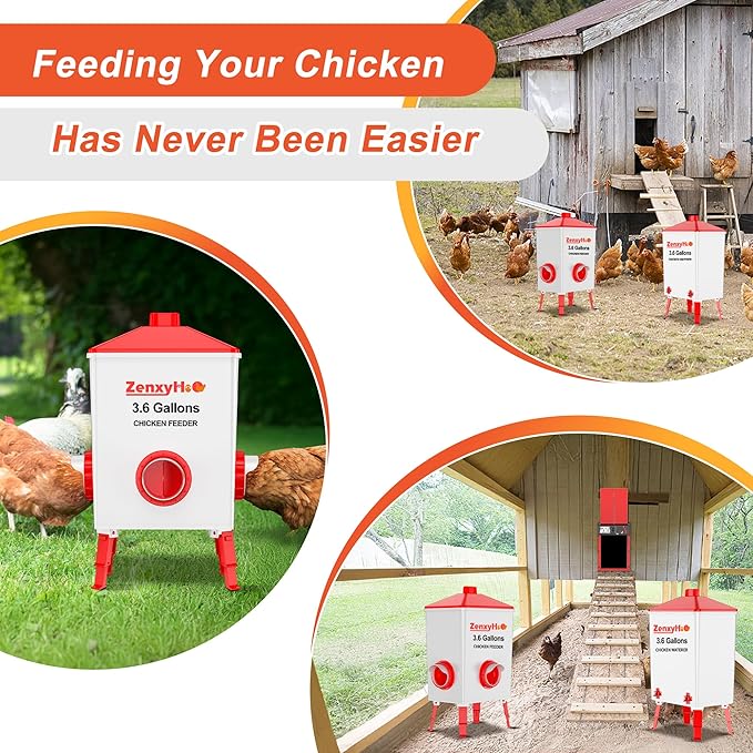 Chicken Feeders and Waterers, 4 Ports Chicken Feeder No Waste and 4 Packs Chicken Water Nipples