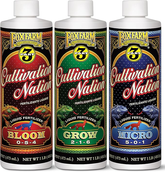 FoxFarm Cultivation Nation Trio – 1 Pint Each of Grow (2-1-6), Micro (5-0-1), Bloom (0-5-4) | Hydroponic Nutrients & Bloom Booster Fertilizer for Vegetables, Buds & Fruit Growth