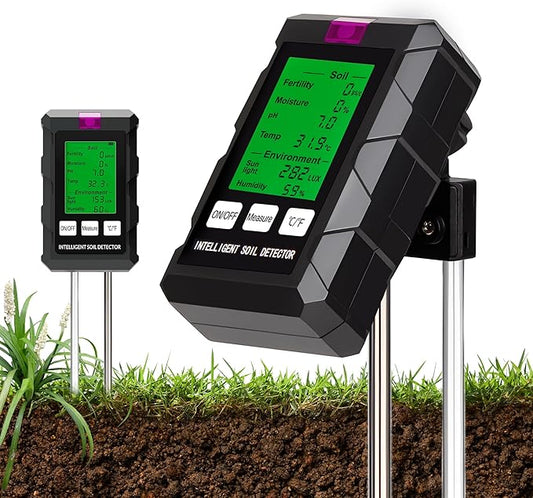 Walensee 6-in-1 Digital Soil Tester,Moisture Meter/Soil pH Tester/Fertility(EC)/Temperature/Light/Air Humidity Sensor, Plant Water Meter for Gardening,Lawns,Farms,Indoor & Outdoor Plants