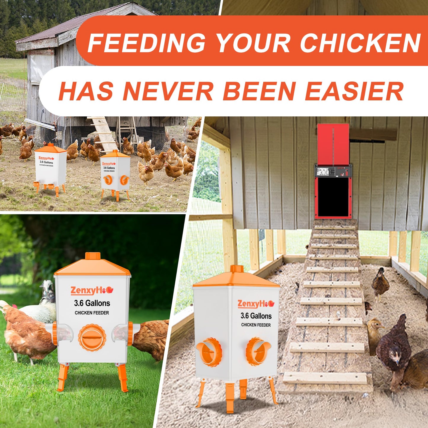ZenxyHoC DIY Chicken Feeders No Waste, 8 Ports Poultry Feeder with Hole Saw for Buckets Troughs Orange