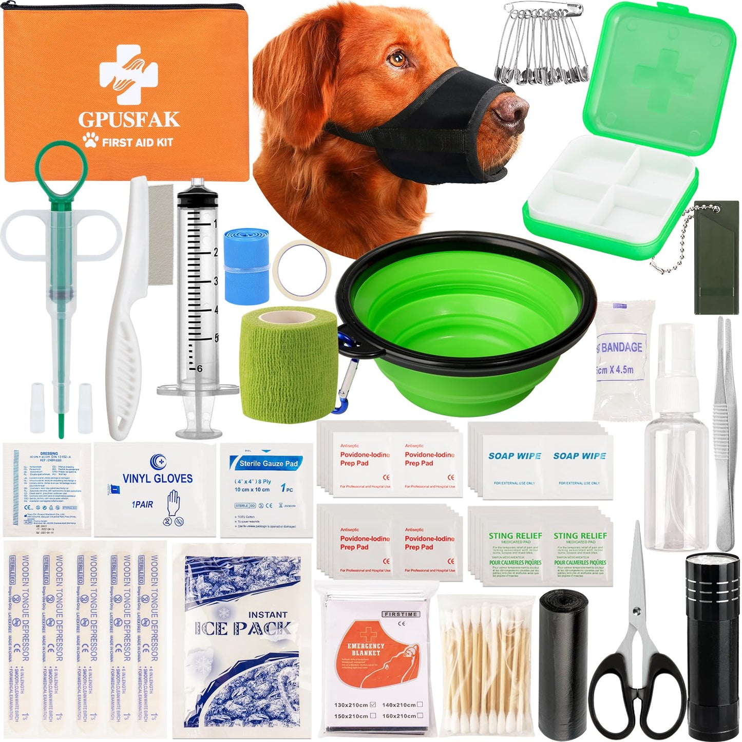 GPUSFAK Dog First Aid Kit - Pet First Aid Kit for Dogs Pet Emergency Kit with Pets First Aid Supplies for Home Camping Hiking Traveling