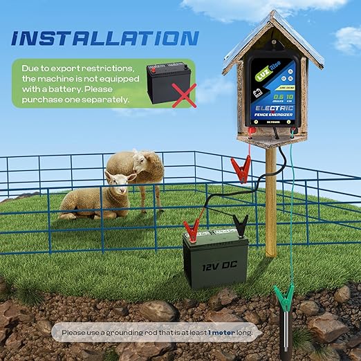 Electric Fence Energizer DC Powered Electric Fence Charger 0.6J Output 10KM Range with IP65 Waterproof Function for Livestock, Farmland, Garden, Preventing Wild Animals Intruding (LRE-DC80)