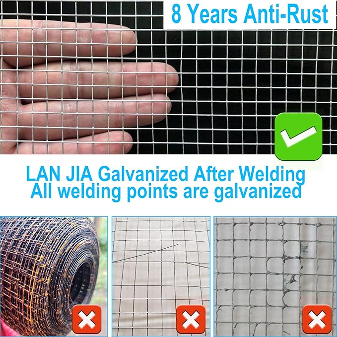 1/2” Galvanized Hardware Cloth 48" x 100' 19 Gauge, Hot-dip Galvanized After Welding, Chicken Wire Raised Garden Bed Plant Supports Poultry Netting Wire Cloth &Galvanized Wire Mesh Roll