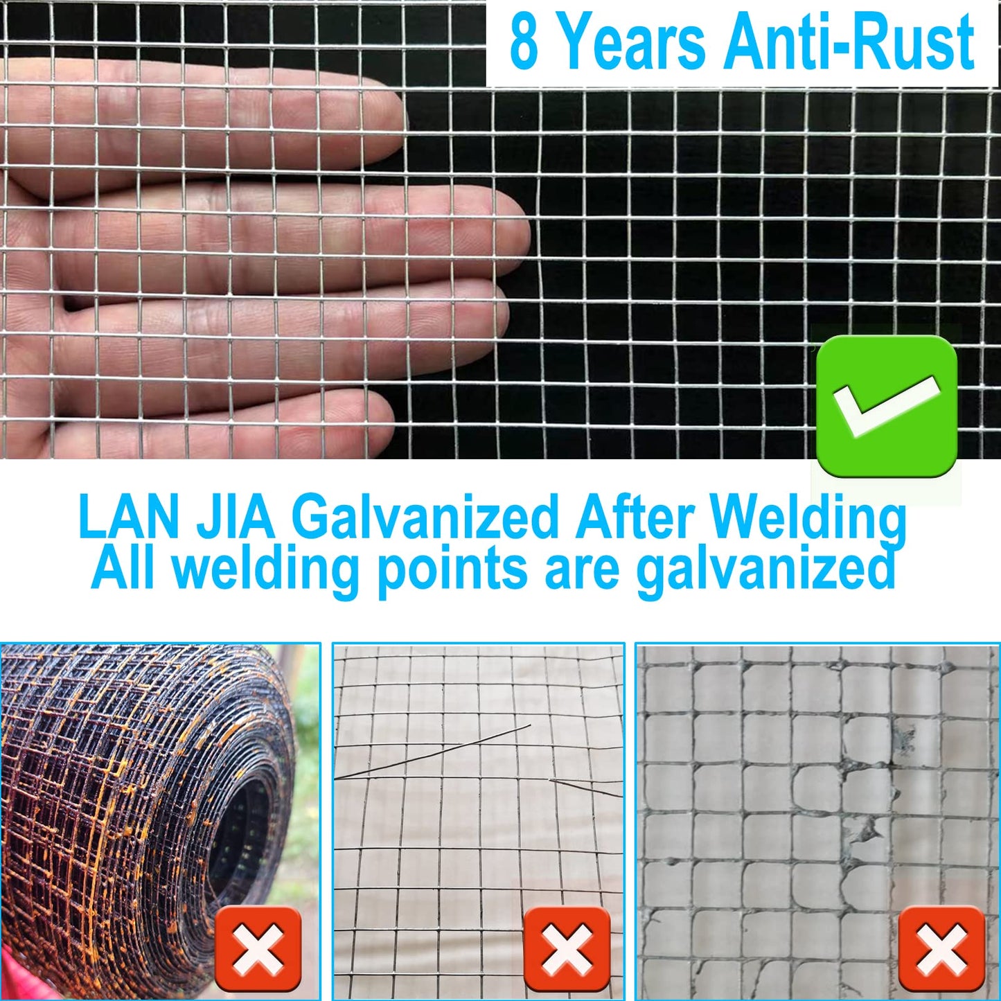 LAN JIA 1/2inch Galvanized Hardware Cloth 24" x 100' 19 Gauge Hot-Dip Galvanized After Welding Chicken Wire Raised Garden Bed Plant Supports Poultry Netting Chicken Wire Fence Wire Mesh Roll