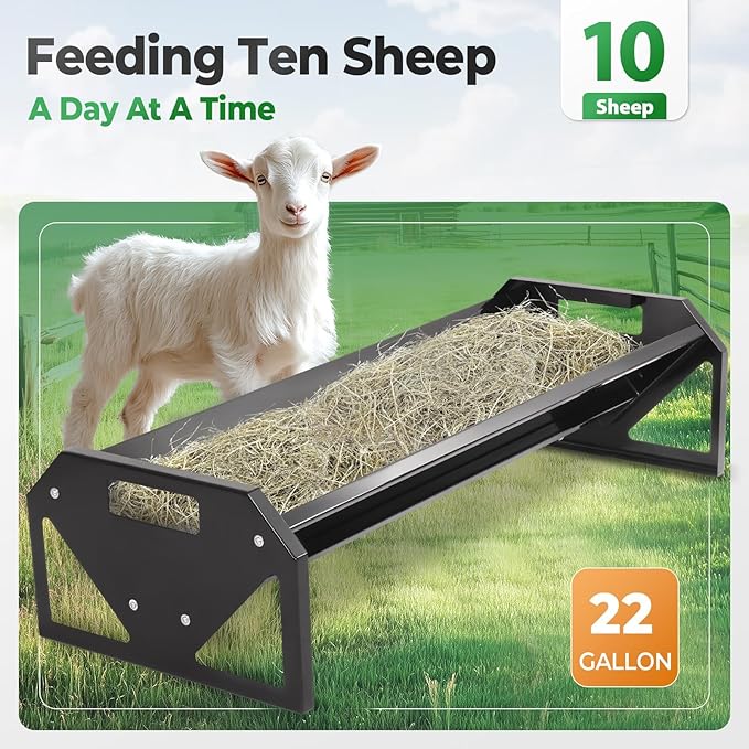 Livestock Feeding Trough 22 Gallon Capacity 45" Hay Feeder Heavy Duty Livestock Trough Feeder Trough for Horse Sheep Cattle Hog V-Shaped Farm Sheds Pen Water Feeder Powder Coated Black Steel