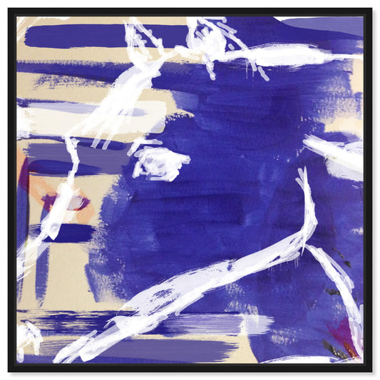 Country Farmhouse Canvas Print Painting Animal Wall Art 'Blue Abstract Horse Line Art' Black Framed Canvas Rustic Home Décor 40x40 in Purple, White by Oliver Gal