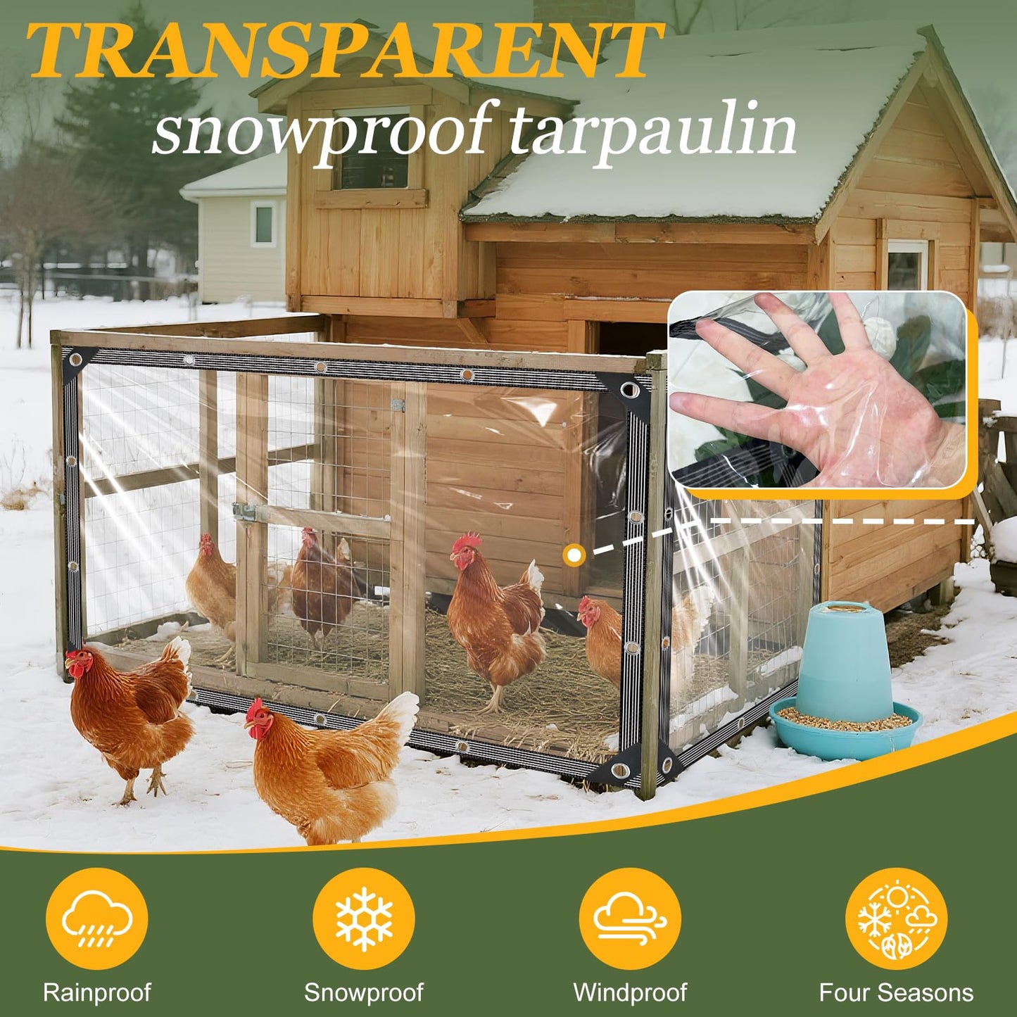 Clear Tarp with Grommets 10x20ft Clear Tarps Heavy Duty Waterproof 14 Mil Thickened PVC Tear-Resistant Reinforced Edges Clear Plastic Vinyl Tarp for Patio Chicken Coop Cover Greenhouse Plant Enclosure