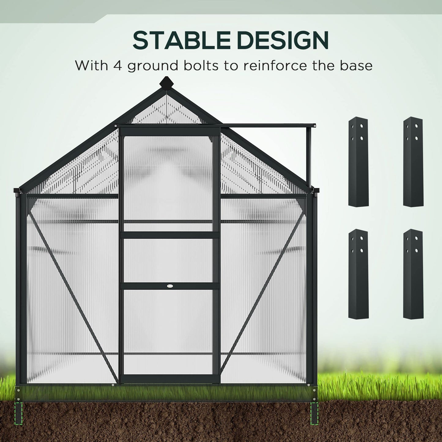 Outsunny 6' x 10' Greenhouse for Outdoors, Polycarbonate Greenhouse with Rain Gutter and Roof Vent, Aluminum Walk-in Green Houses for Outside for Patio Backyard Garden, Gray