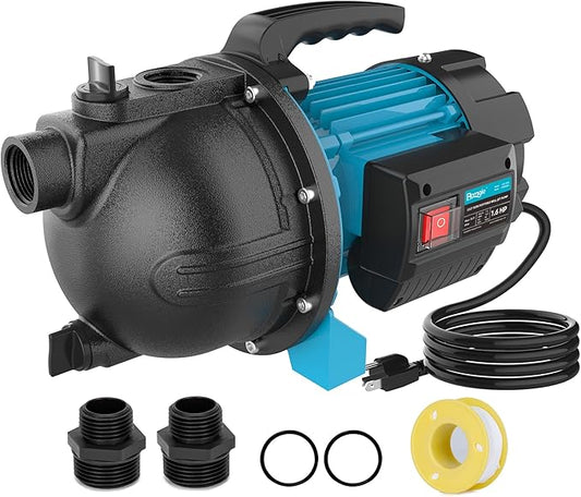 1.6HP Shallow Well Garden Pump, Water Transfer Pump, Home Lawn Draining Irrigation, Pressure Booster, Sprinkler, Jet, 1200GPH 115V Portable Cast Iron