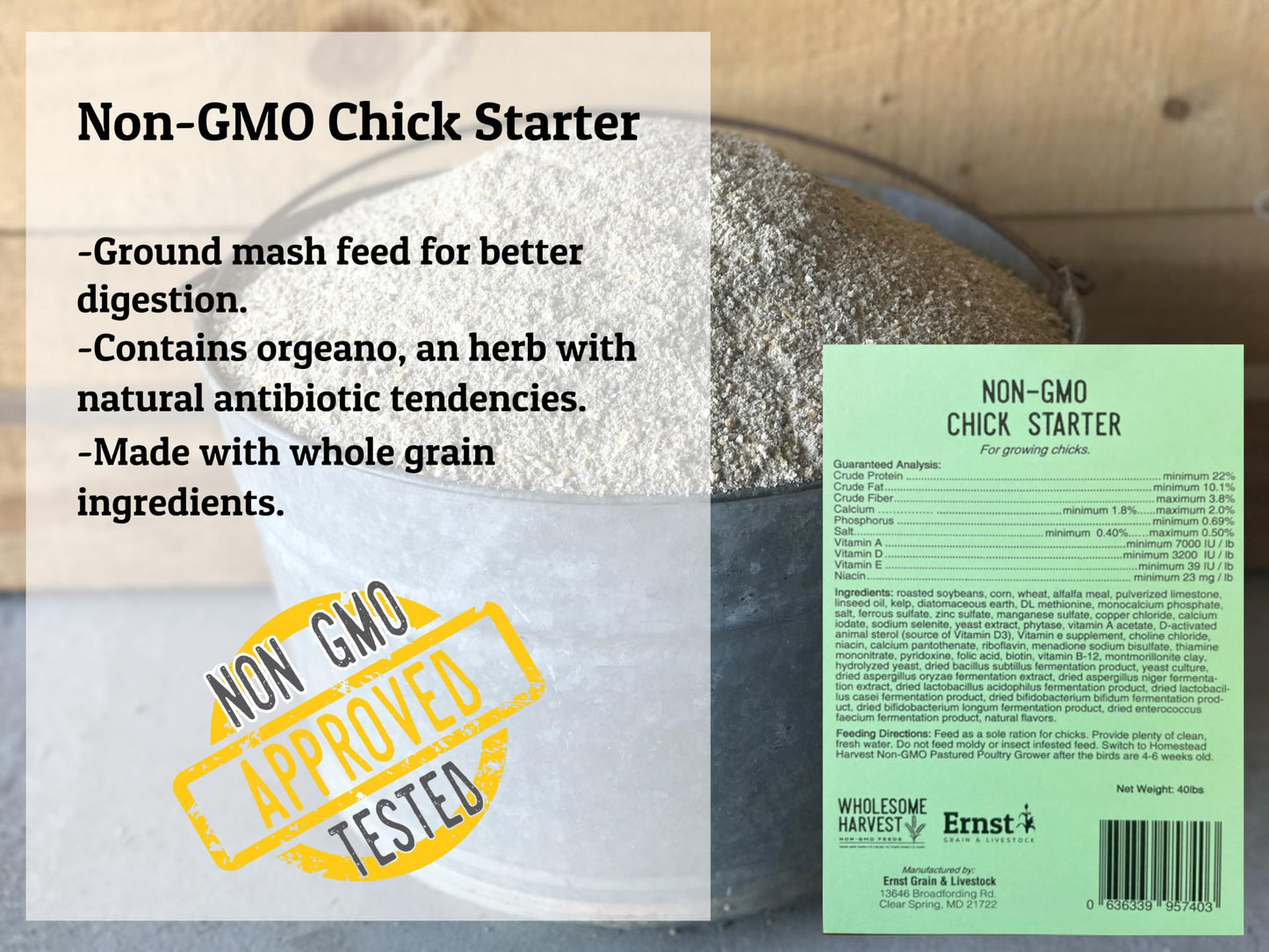 Wholesome Harvest - Chick Starter Feed - Non-GMO Chick Food Starter with Omega 3 and Natural, Herbal Ingredients - Chicken Feed for Growing Healthy Chicks with High-Protein 22% and Probiotics - 10 Lb